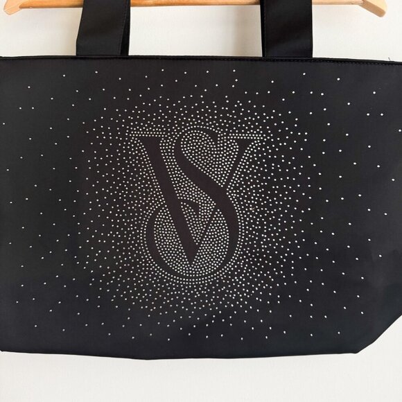 Victorias Secret Black Satin Rhinestone Large Weekender Tote Bag NWT - Picture 6 of 6